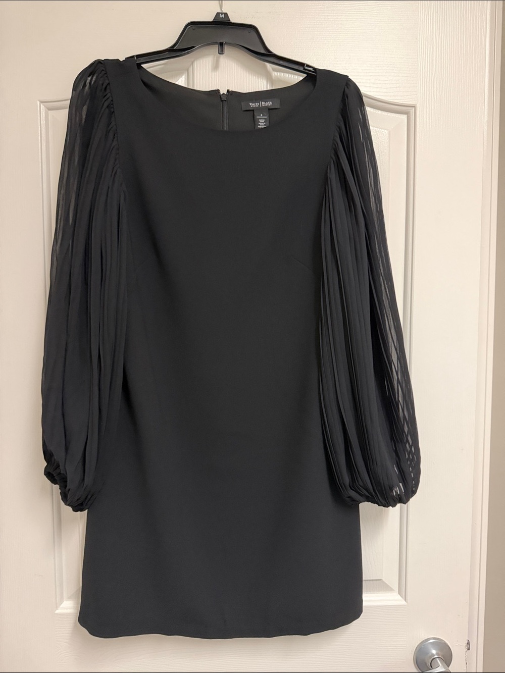White House Black Market Black Long-Sleeve Pleated-Sleeve Shift Dress